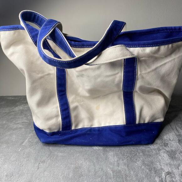 HUGE Lands End White Tote Blue Trim Multiple Pockets “Madison” - Picture 4 of 10